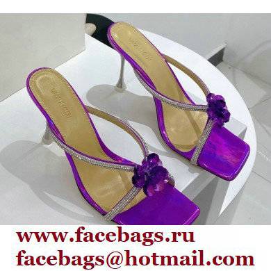 Mach  &  Mach Heel 9.5cm Crystal and Rose Flower Mules Purple 2022